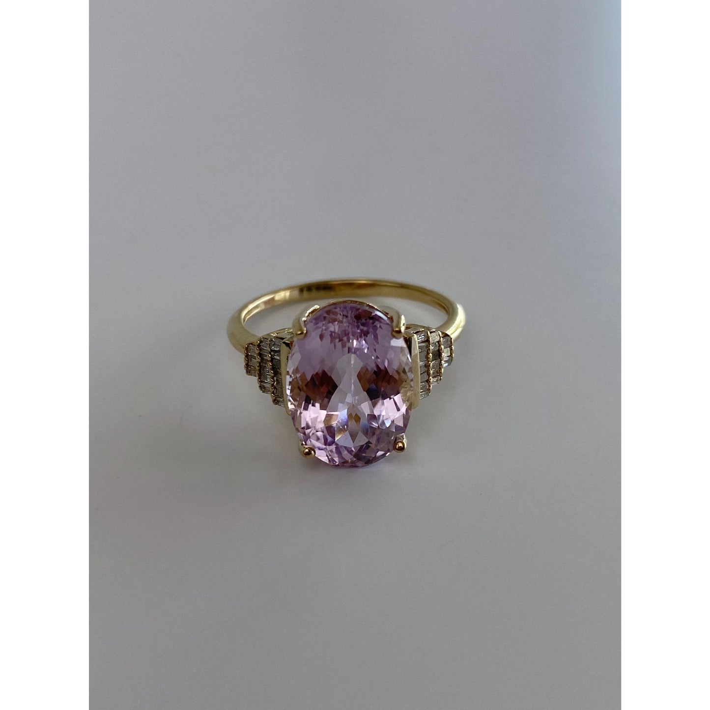 Vintage Solid 10k Yellow Gold Diamond Light Purple Pink Cubic Zirconia Ring - Size 8.75
