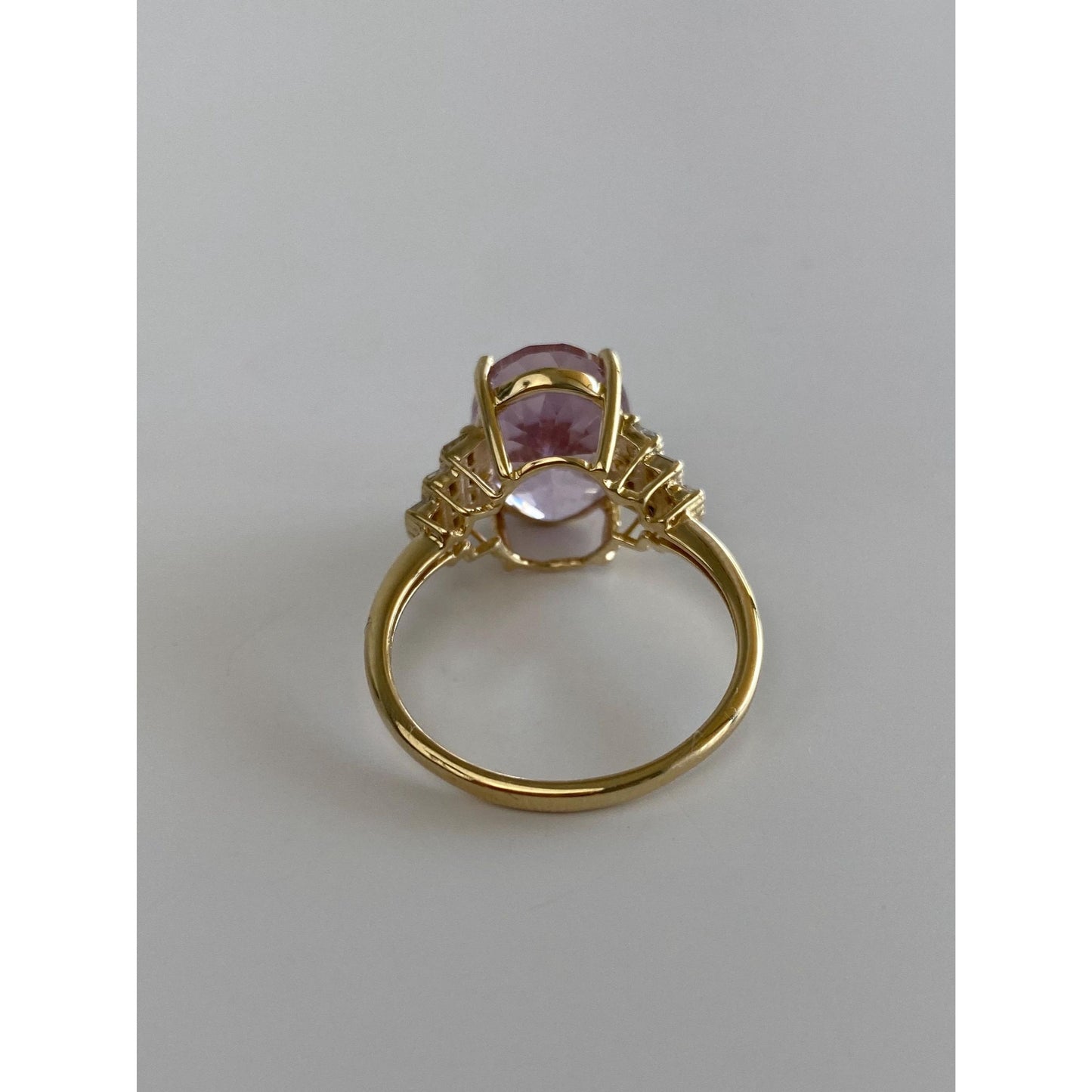 Vintage Solid 10k Yellow Gold Diamond Light Purple Pink Cubic Zirconia Ring - Size 8.75