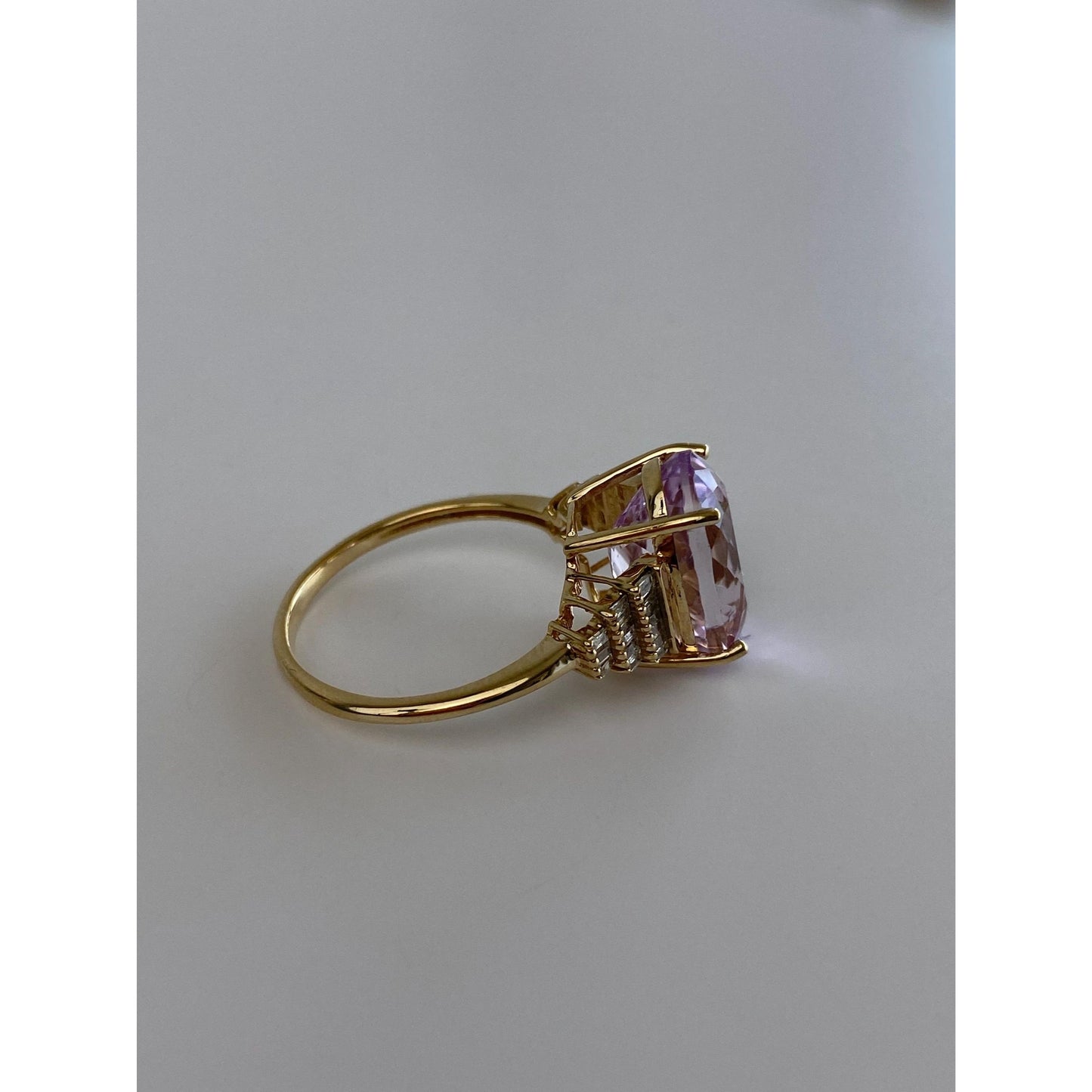 Vintage Solid 10k Yellow Gold Diamond Light Purple Pink Cubic Zirconia Ring - Size 8.75