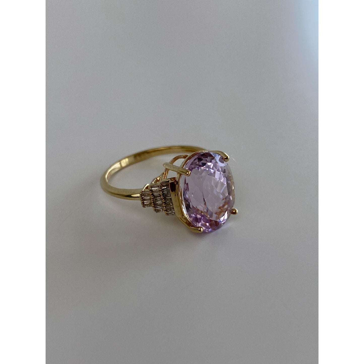 Vintage Solid 10k Yellow Gold Diamond Light Purple Pink Cubic Zirconia Ring - Size 8.75