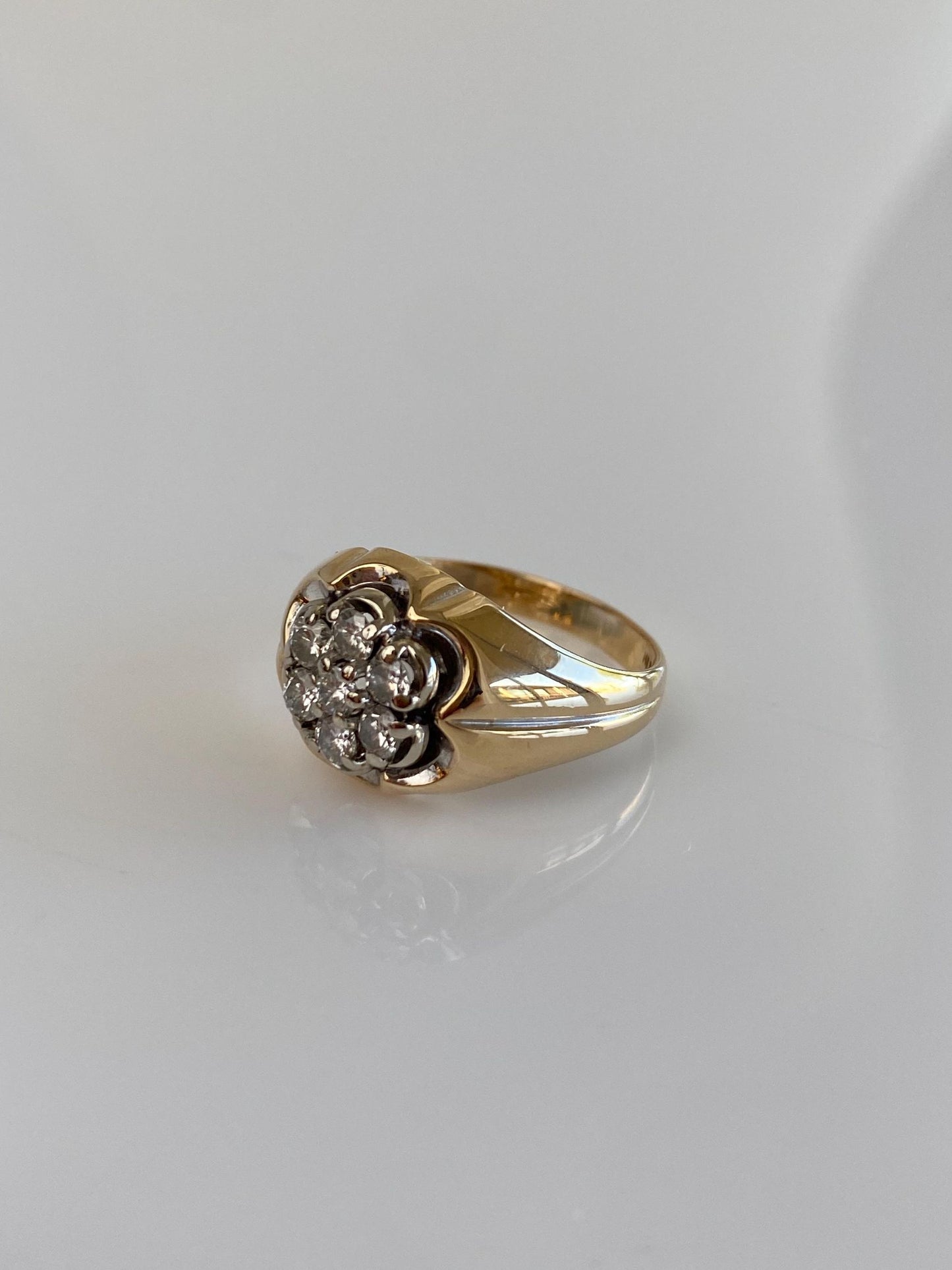 Vintage Solid 14k White & Yellow Gold Diamond Flower Ring - Size 5.5