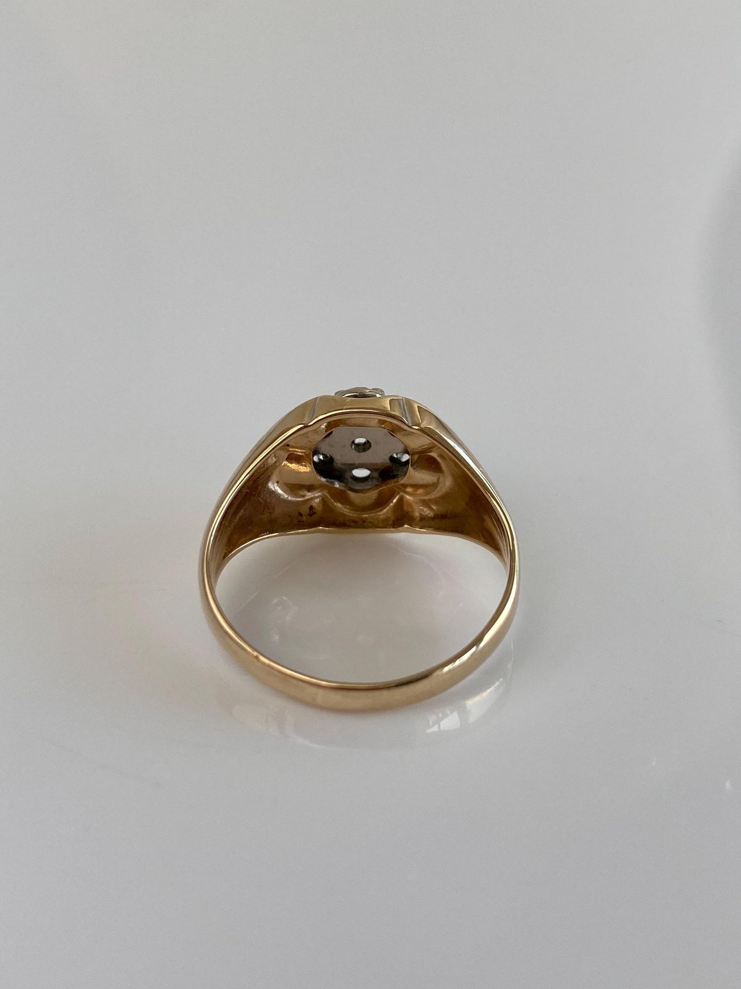 Vintage Solid 14k White & Yellow Gold Diamond Flower Ring - Size 5.5