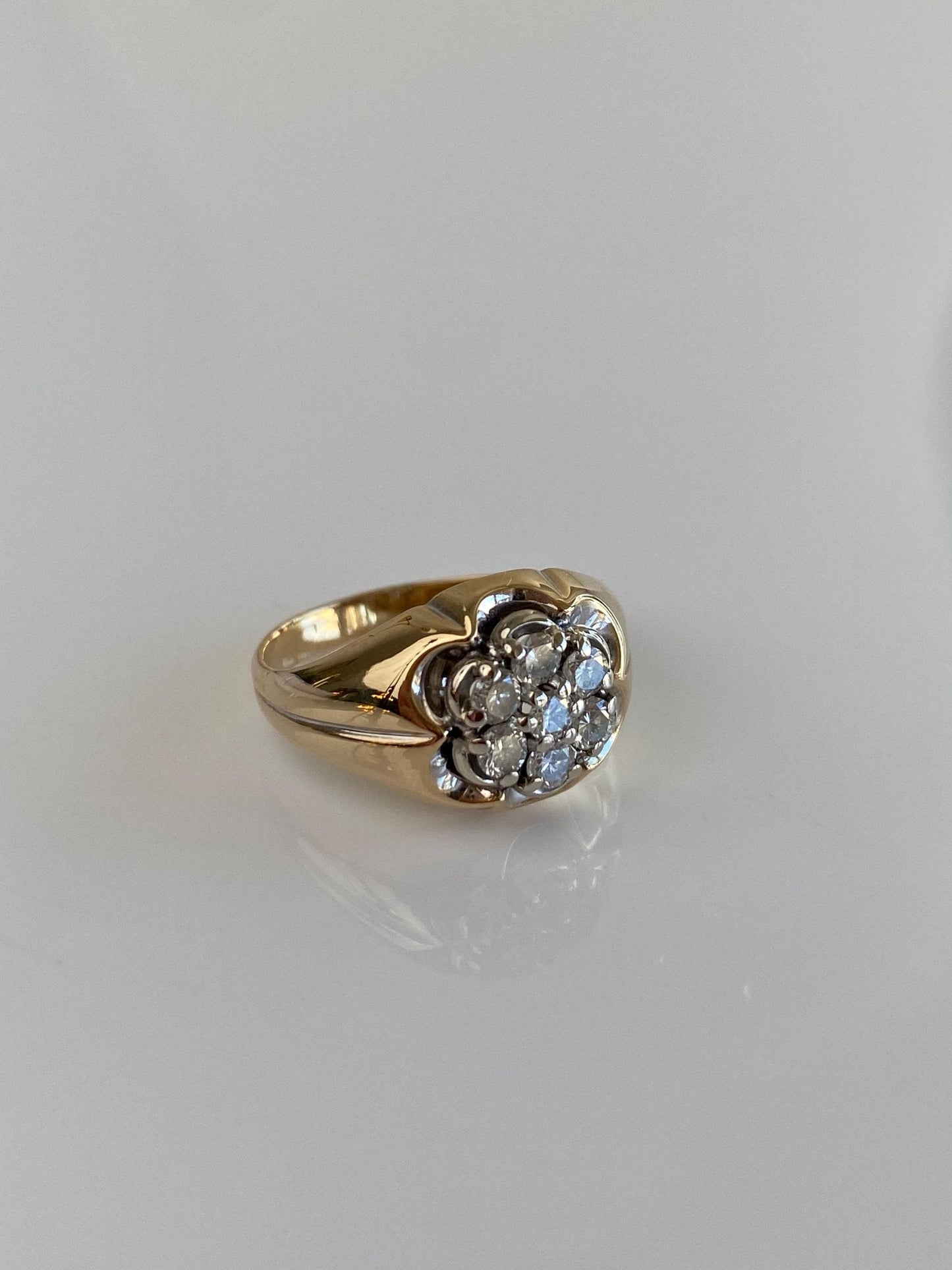 Vintage Solid 14k White & Yellow Gold Diamond Flower Ring - Size 5.5