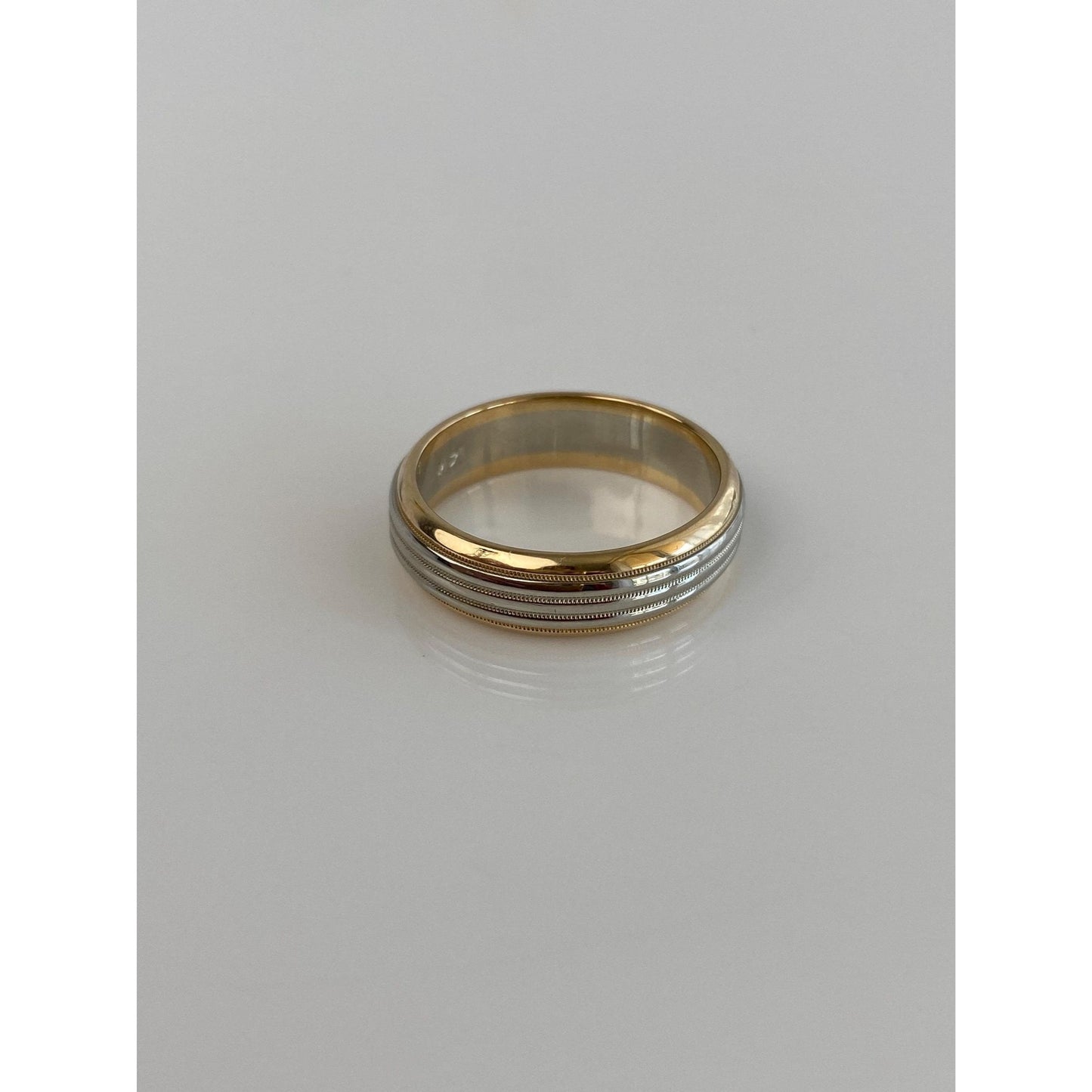 Vintage Solid 14k White & Yellow Gold Lined Ring Band - Size 8.25-8.5