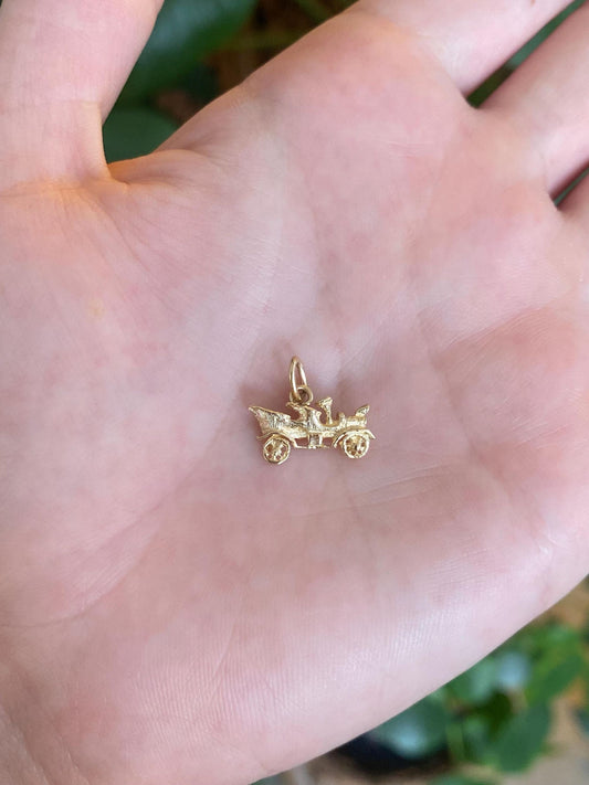 Vintage Solid 12k Yellow Gold Old Timey Car Charm