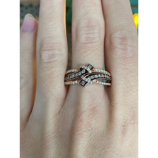 Solid 14k Rosey Gold Black Enamel Diamond Ring Band - Size 11.75