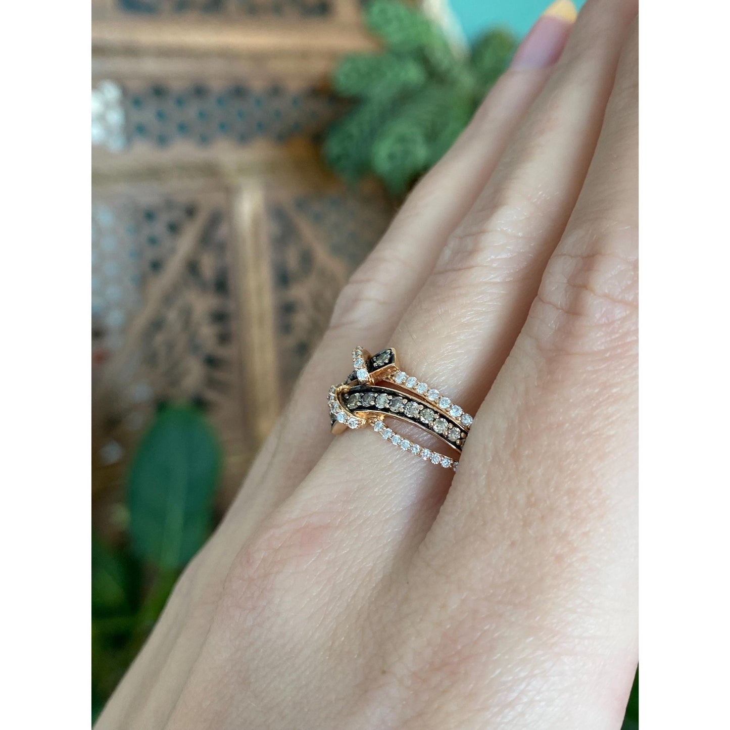 Solid 14k Rosey Gold Black Enamel Diamond Ring Band - Size 11.75