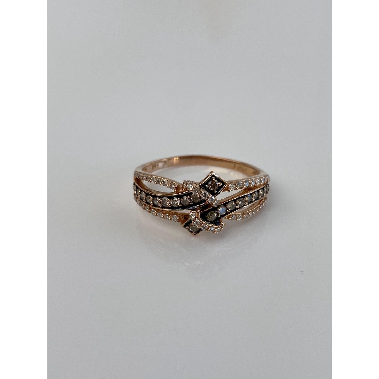 Solid 14k Rosey Gold Black Enamel Diamond Ring Band - Size 11.75