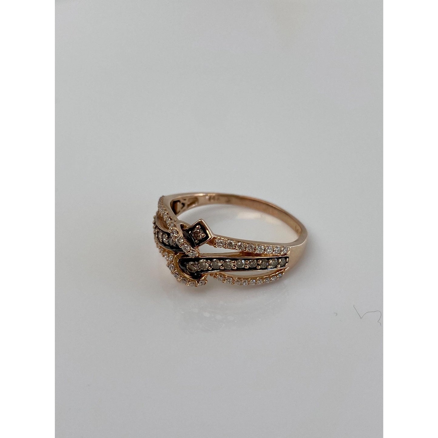 Solid 14k Rosey Gold Black Enamel Diamond Ring Band - Size 11.75