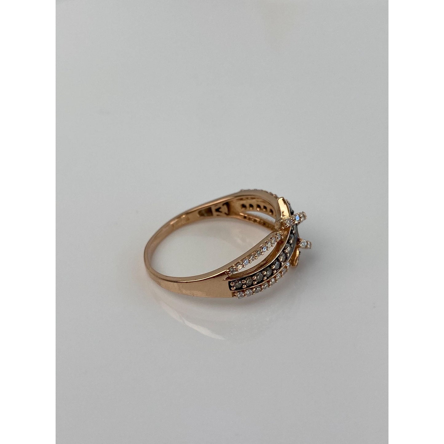 Solid 14k Rosey Gold Black Enamel Diamond Ring Band - Size 11.75