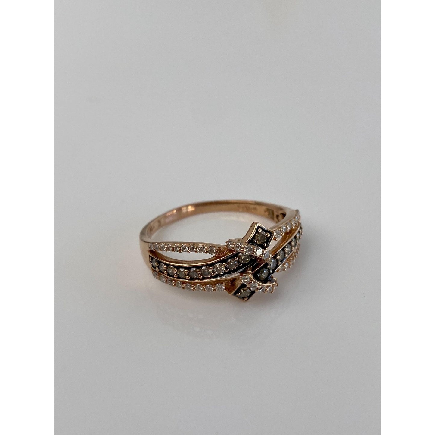 Solid 14k Rosey Gold Black Enamel Diamond Ring Band - Size 11.75