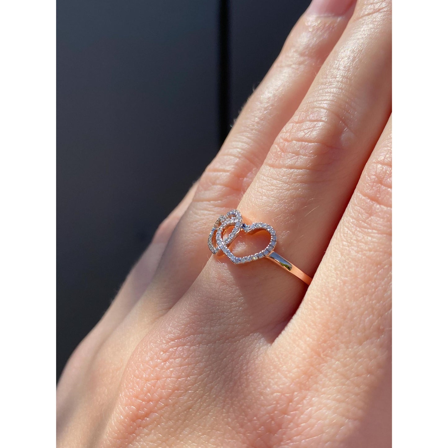 Vintage Solid 10k Rose Gold Clear Sapphire Hearts Ring - Size 7