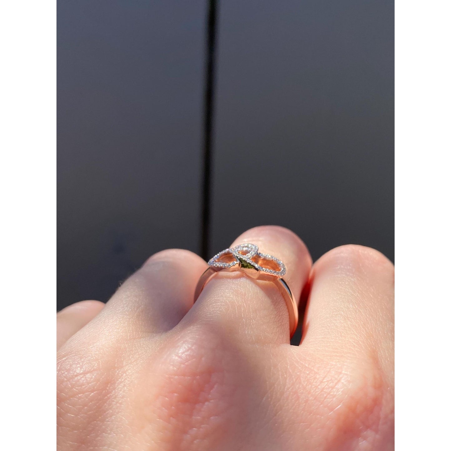 Vintage Solid 10k Rose Gold Clear Sapphire Hearts Ring - Size 7