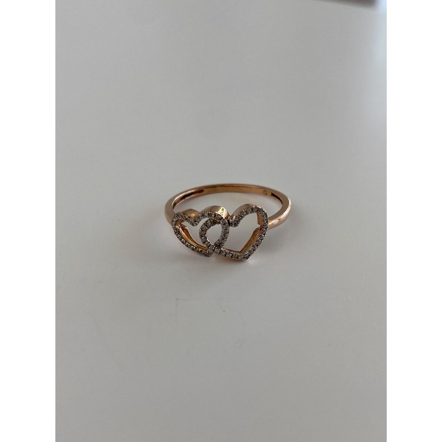 Vintage Solid 10k Rose Gold Clear Sapphire Hearts Ring - Size 7