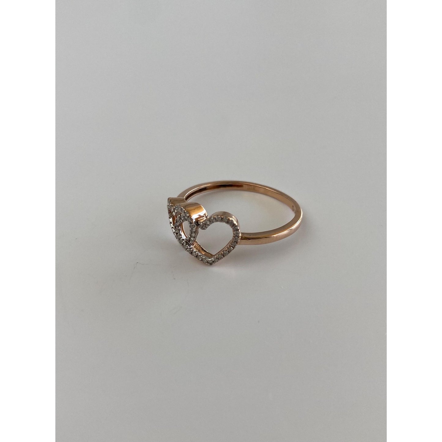 Vintage Solid 10k Rose Gold Clear Sapphire Hearts Ring - Size 7