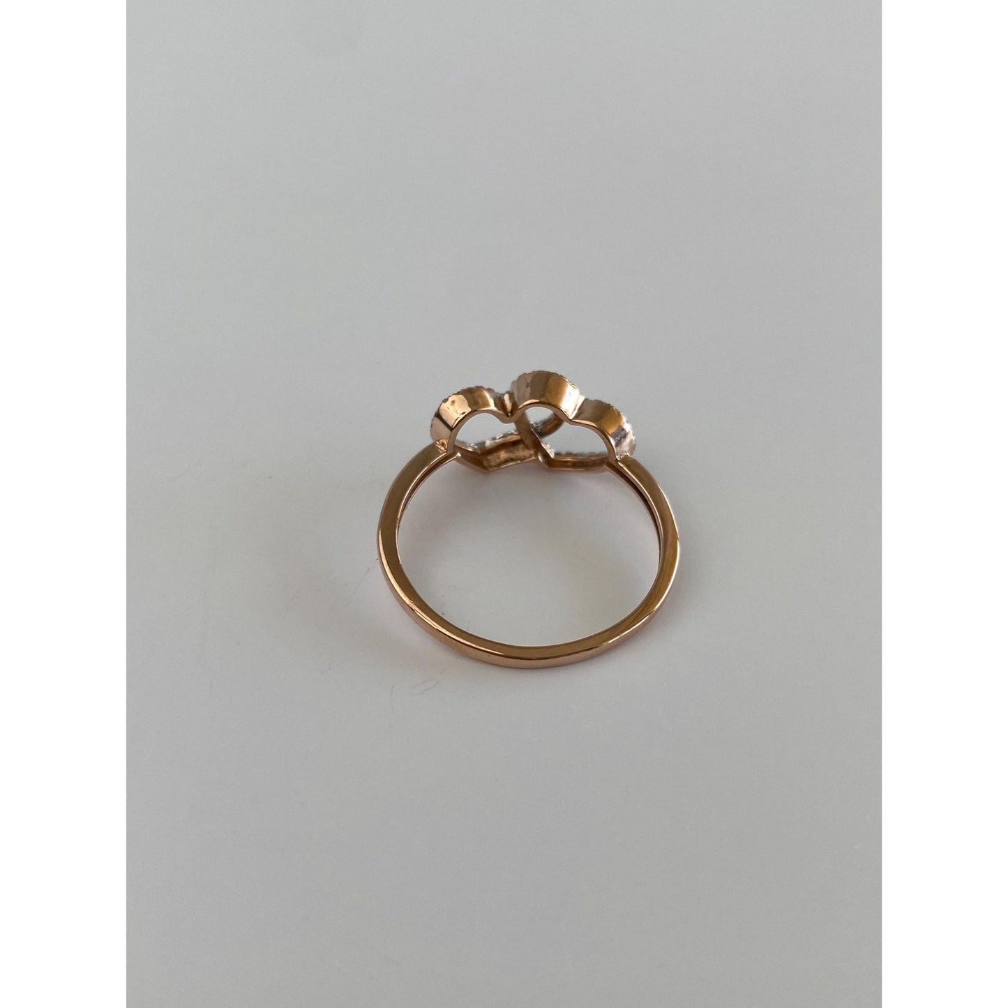 Vintage Solid 10k Rose Gold Clear Sapphire Hearts Ring - Size 7