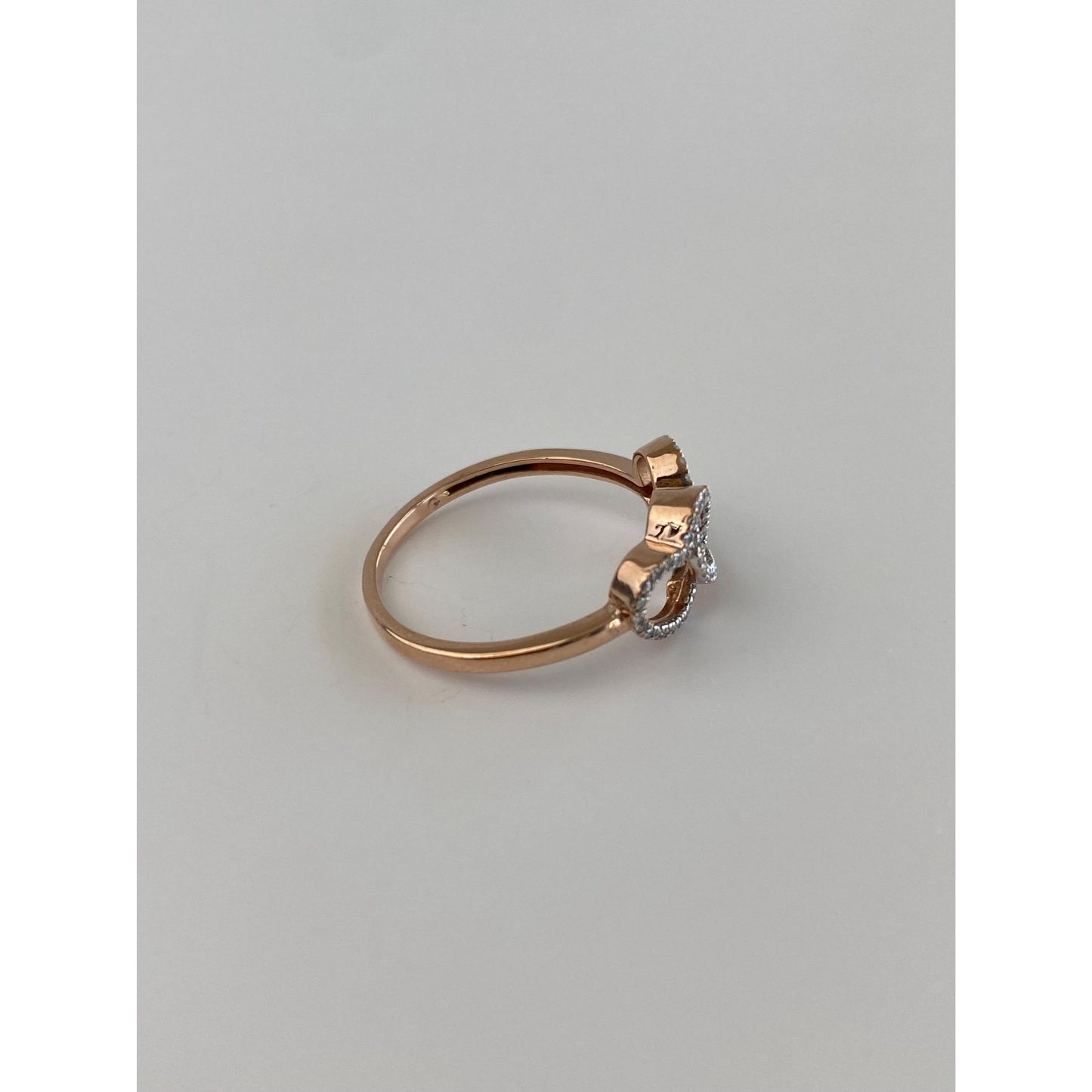Vintage Solid 10k Rose Gold Clear Sapphire Hearts Ring - Size 7