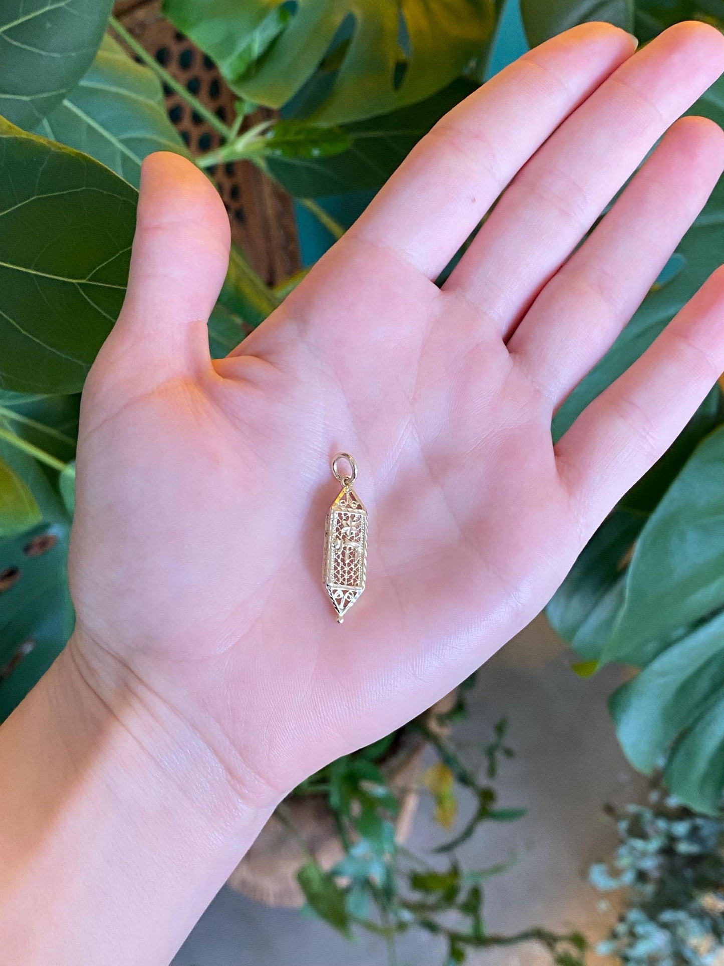 Vintage Solid 12k Yellow Gold Chai Filigree Charm