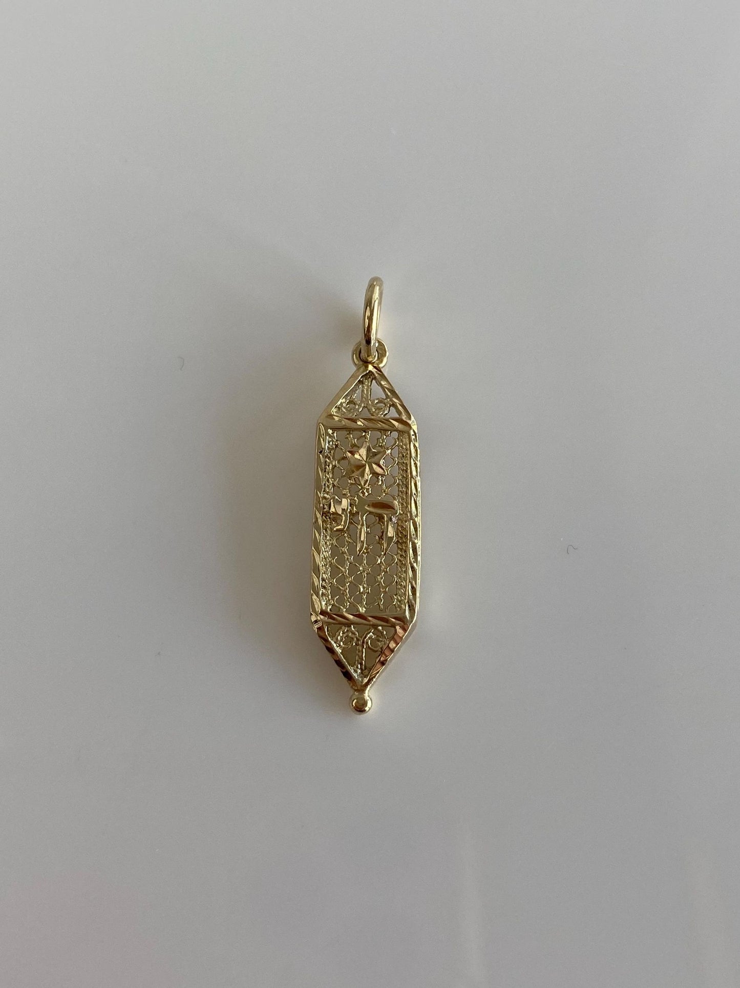 Vintage Solid 12k Yellow Gold Chai Filigree Charm