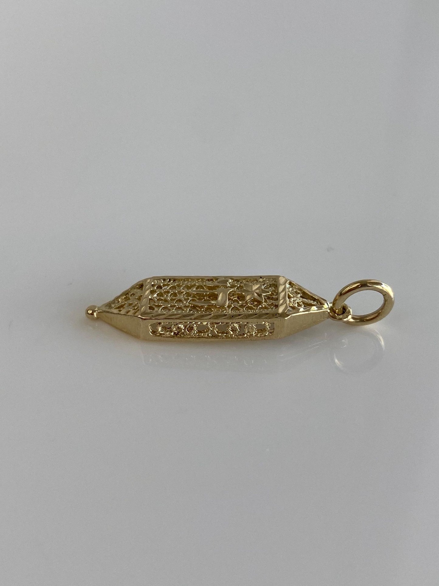 Vintage Solid 12k Yellow Gold Chai Filigree Charm