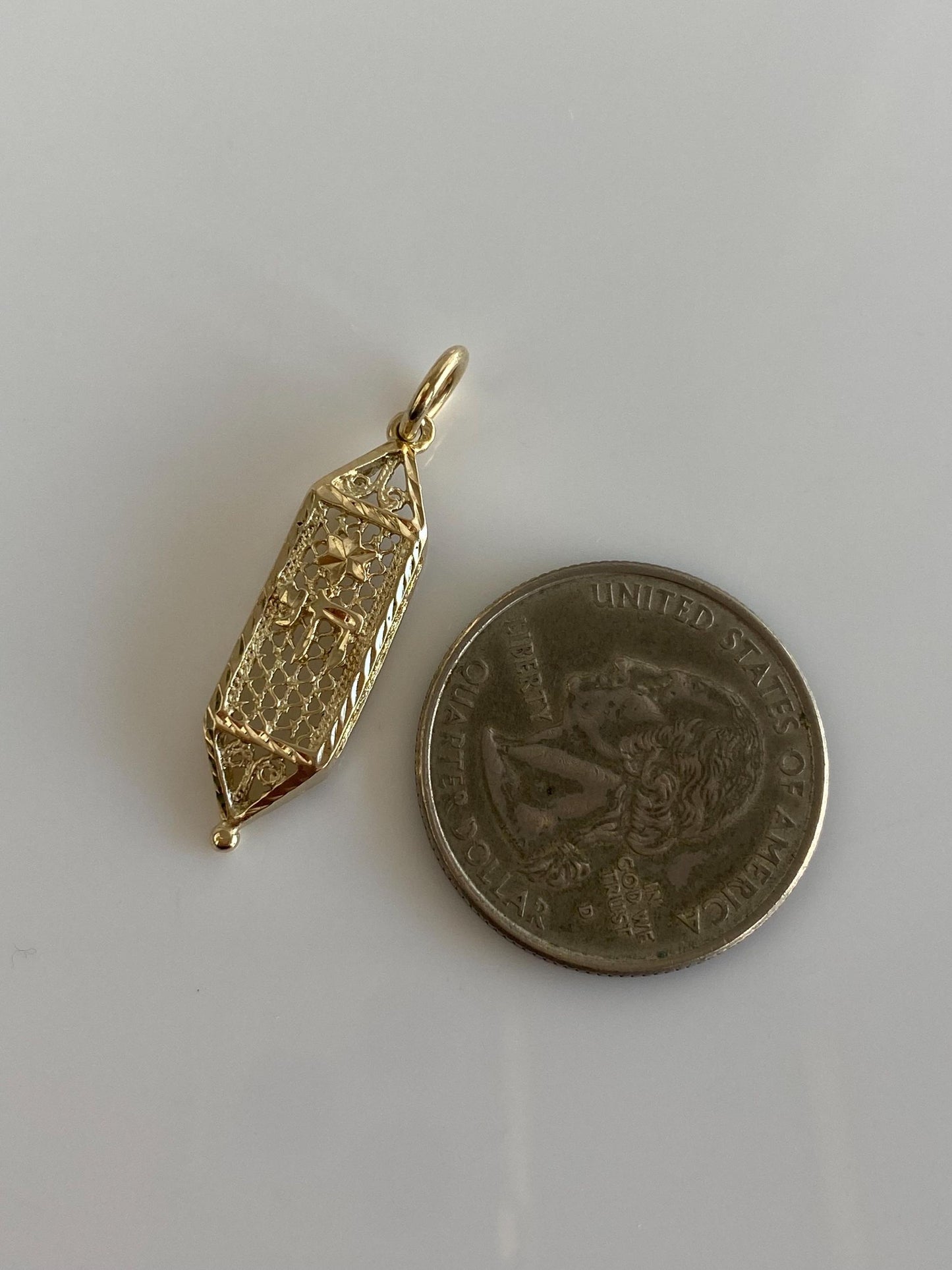 Vintage Solid 12k Yellow Gold Chai Filigree Charm