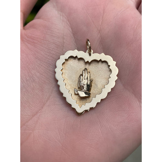 Vintage Solid 14k Praying Hands Heart Charm