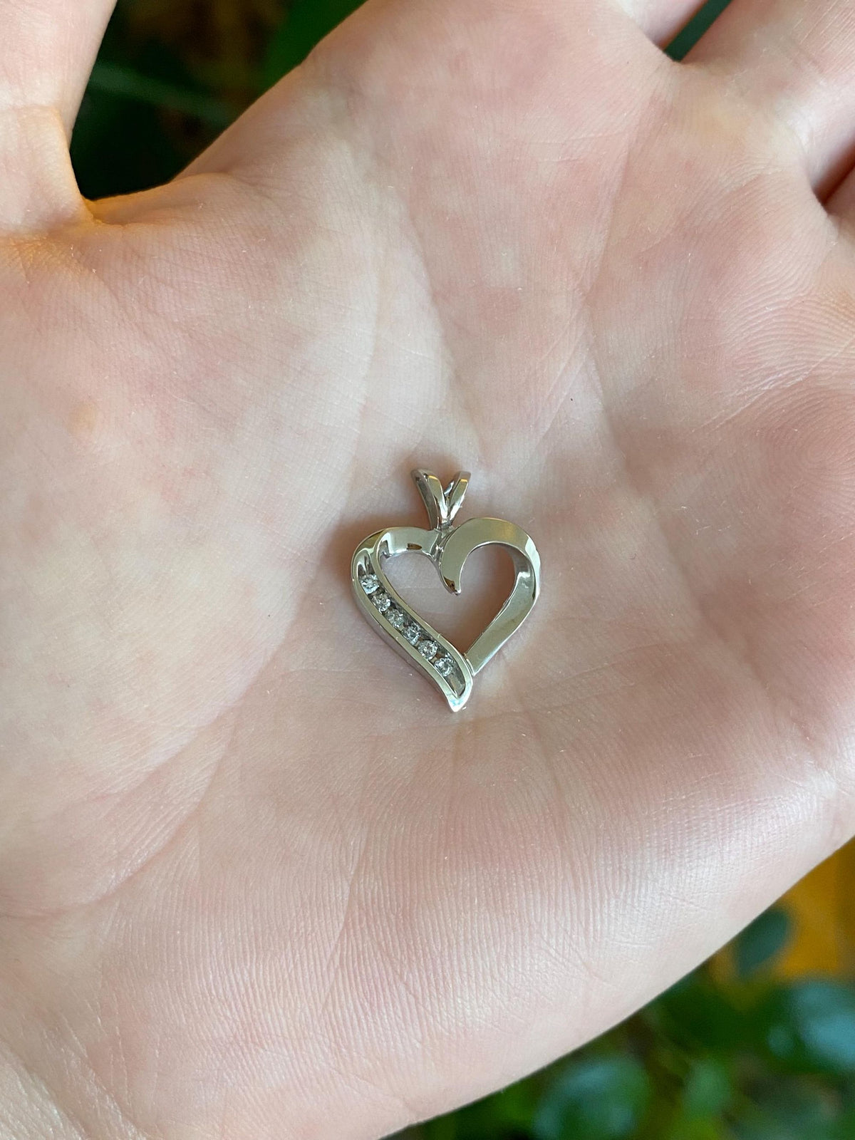 Vintage Solid 10k White Gold Diamonds Heart Charm