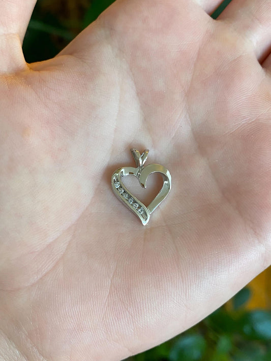 Vintage Solid 10k White Gold Diamonds Heart Charm