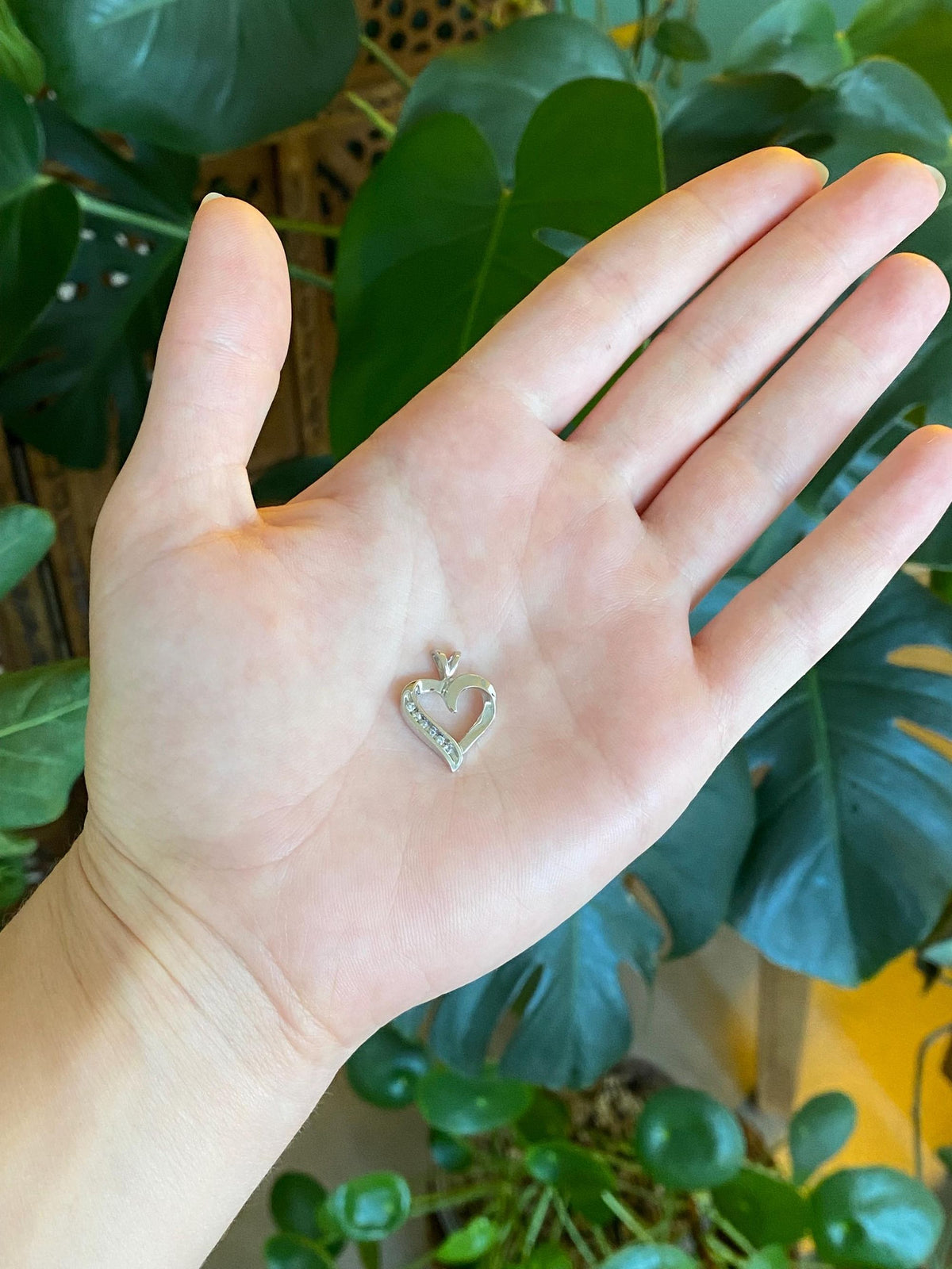 Vintage Solid 10k White Gold Diamonds Heart Charm