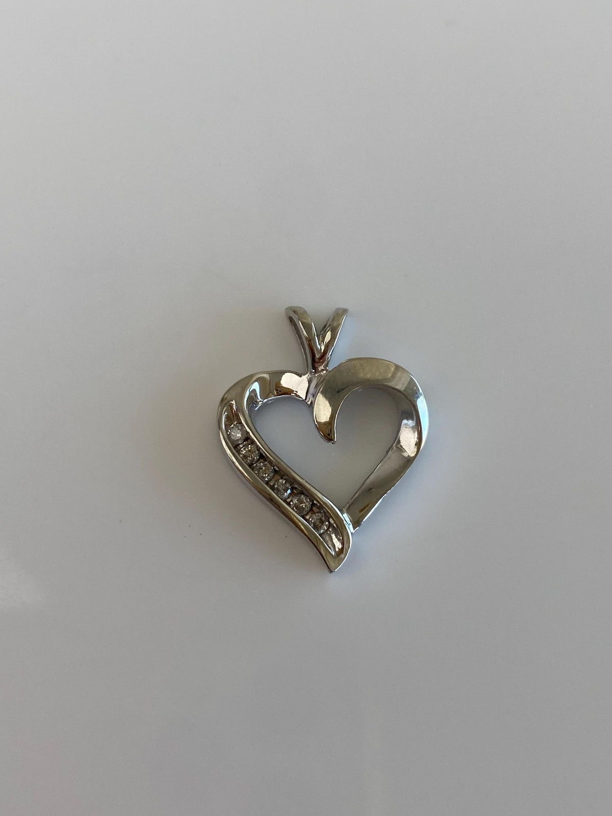 Vintage Solid 10k White Gold Diamonds Heart Charm