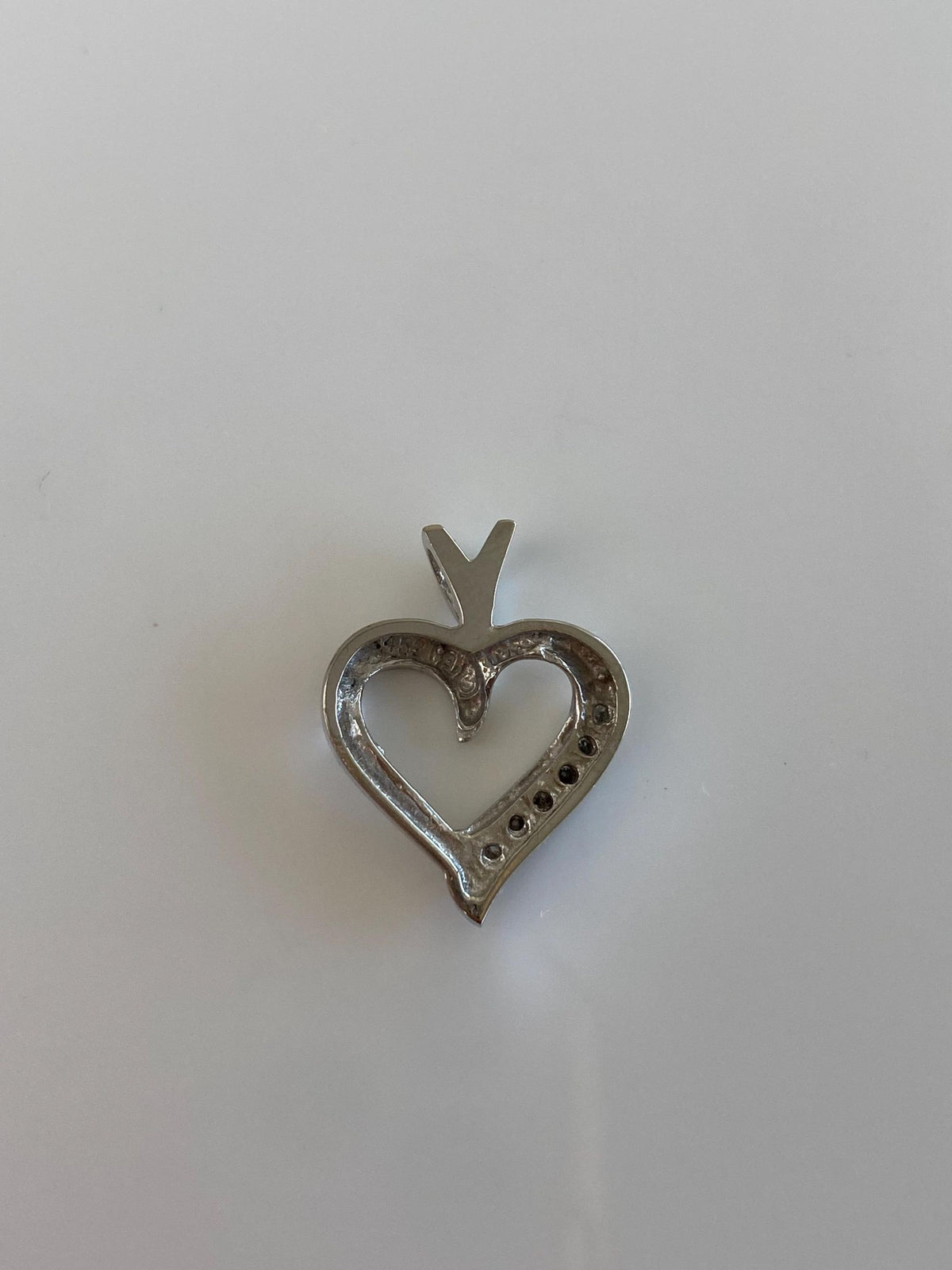 Vintage Solid 10k White Gold Diamonds Heart Charm