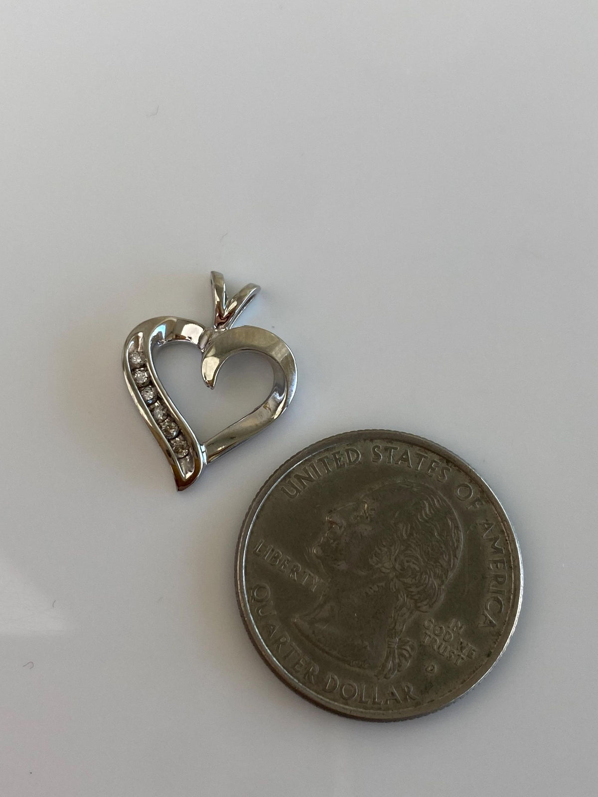 Vintage Solid 10k White Gold Diamonds Heart Charm