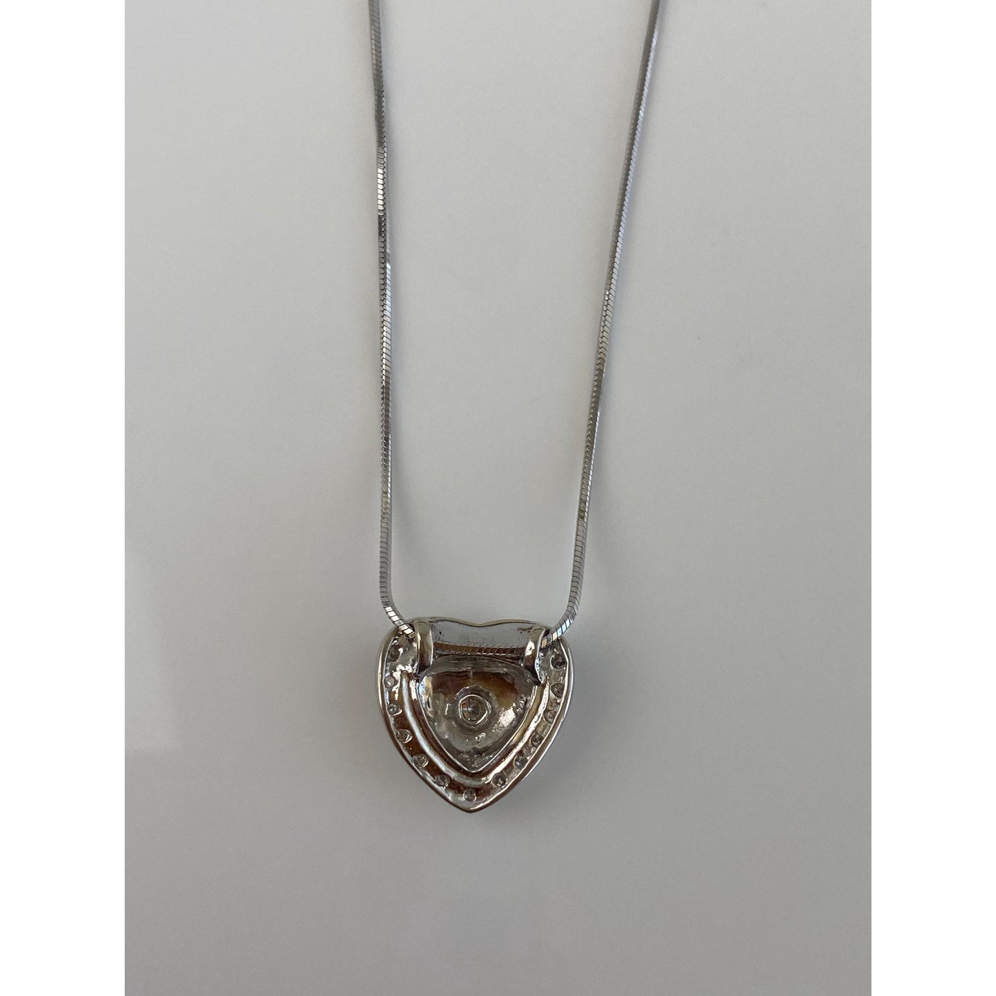 Vintage Solid 14k White Gold Diamond Heart Snake Chain Necklace - 16.5 inches