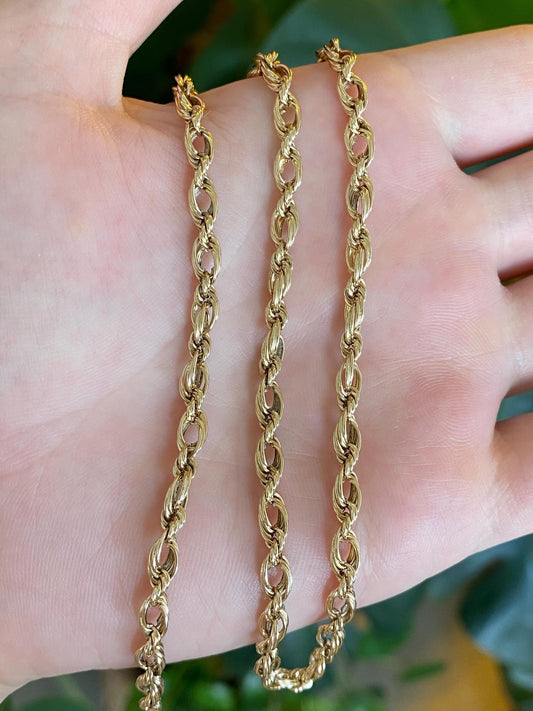 Vintage 14k Yellow Gold Open Design Rope Chain Necklace - 15.25 inches
