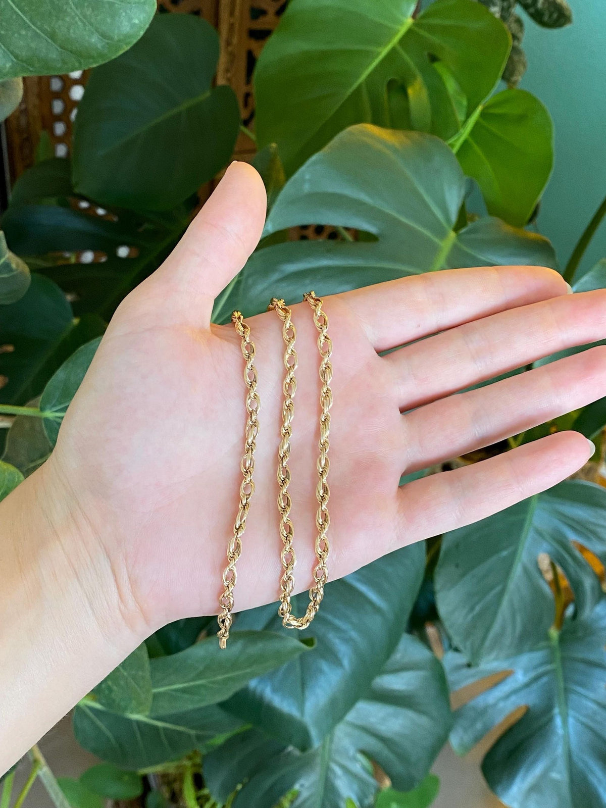 Vintage 14k Yellow Gold Open Design Rope Chain Necklace - 15.25 inches