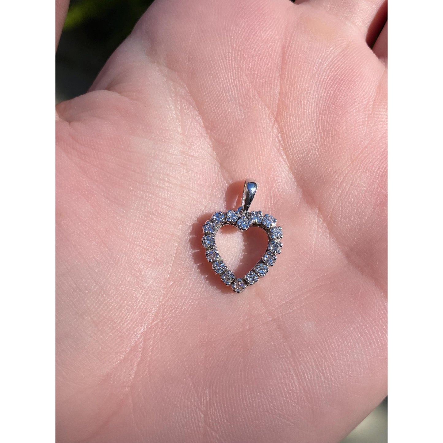 Solid 14k White Gold Diamond Heart Charm