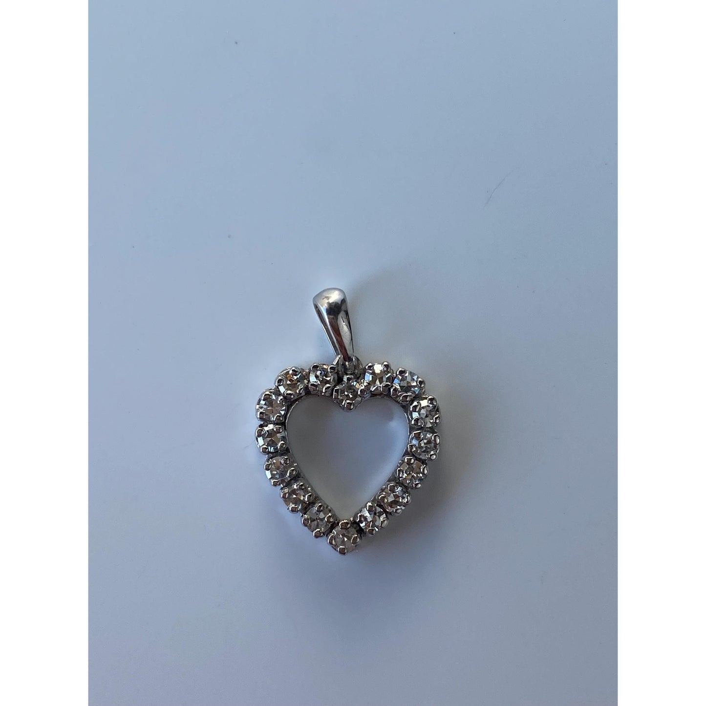 Solid 14k White Gold Diamond Heart Charm