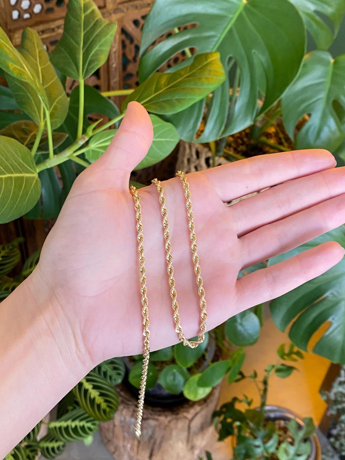 Vintage Solid 14k Yellow Gold Long Rope Chain Necklace - 24.5 inches