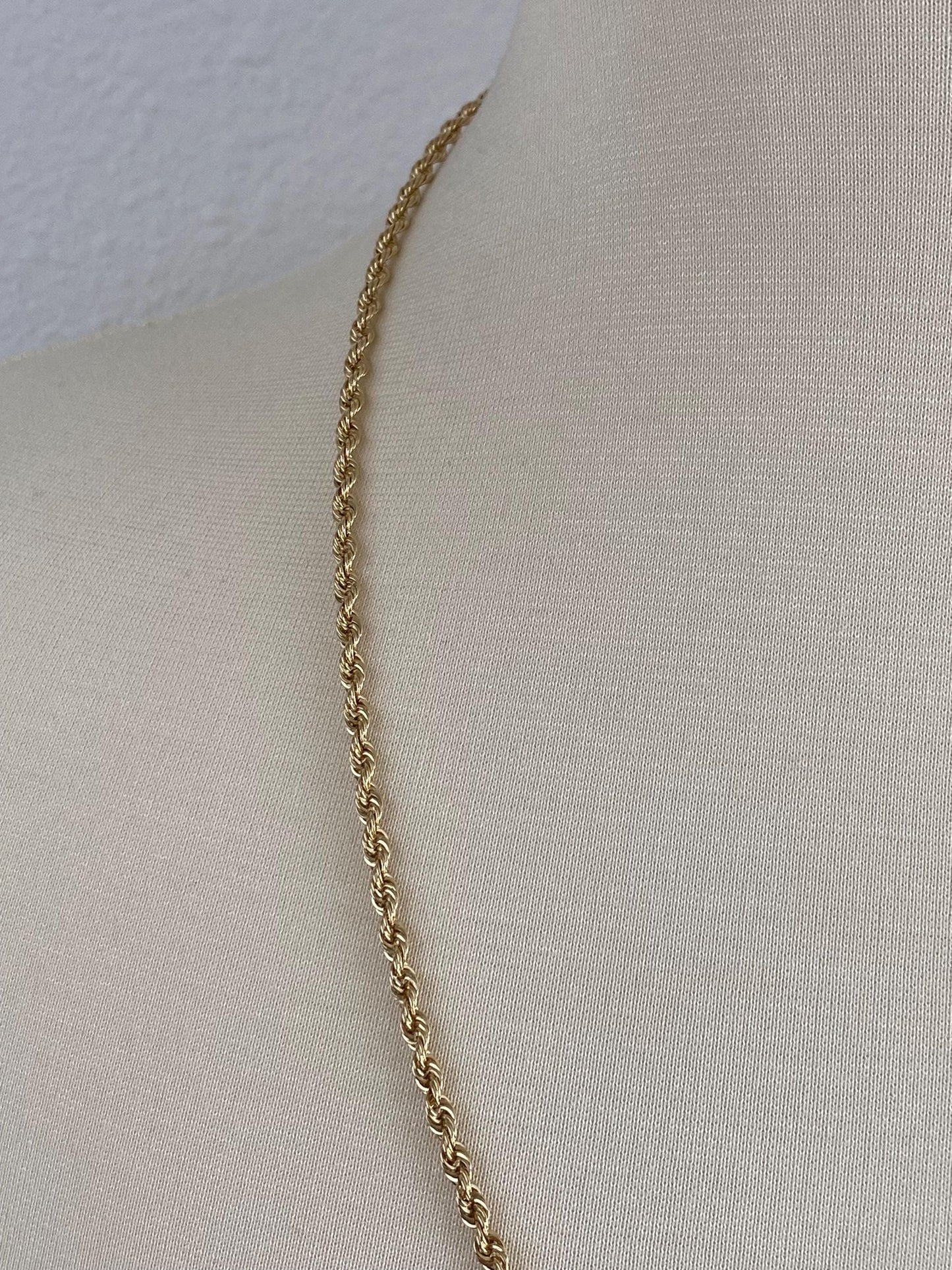 Vintage Solid 14k Yellow Gold Long Rope Chain Necklace - 24.5 inches