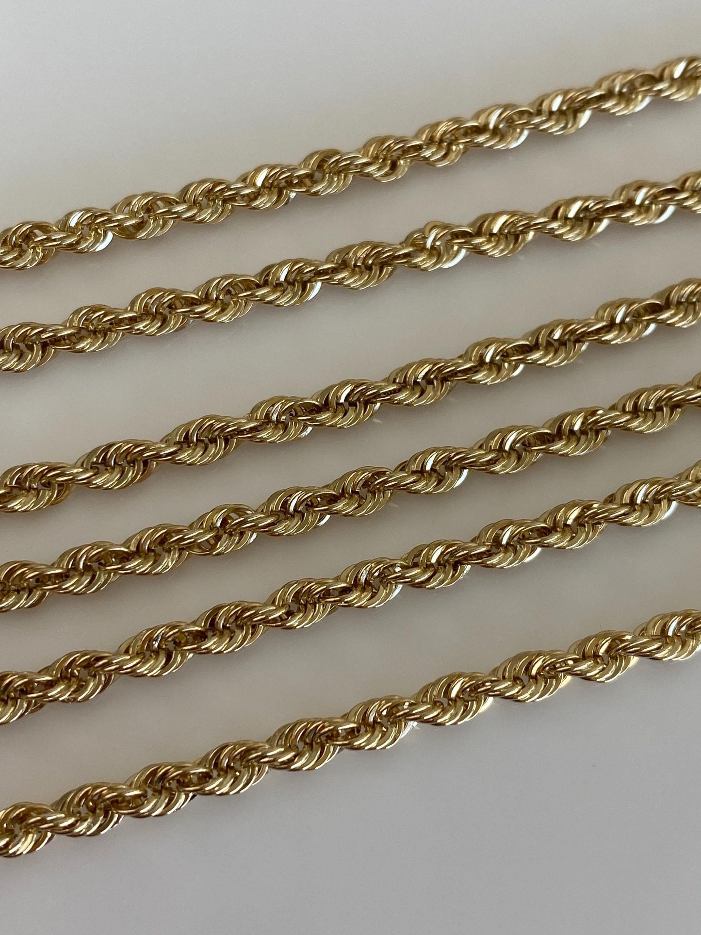 Vintage Solid 14k Yellow Gold Long Rope Chain Necklace - 24.5 inches