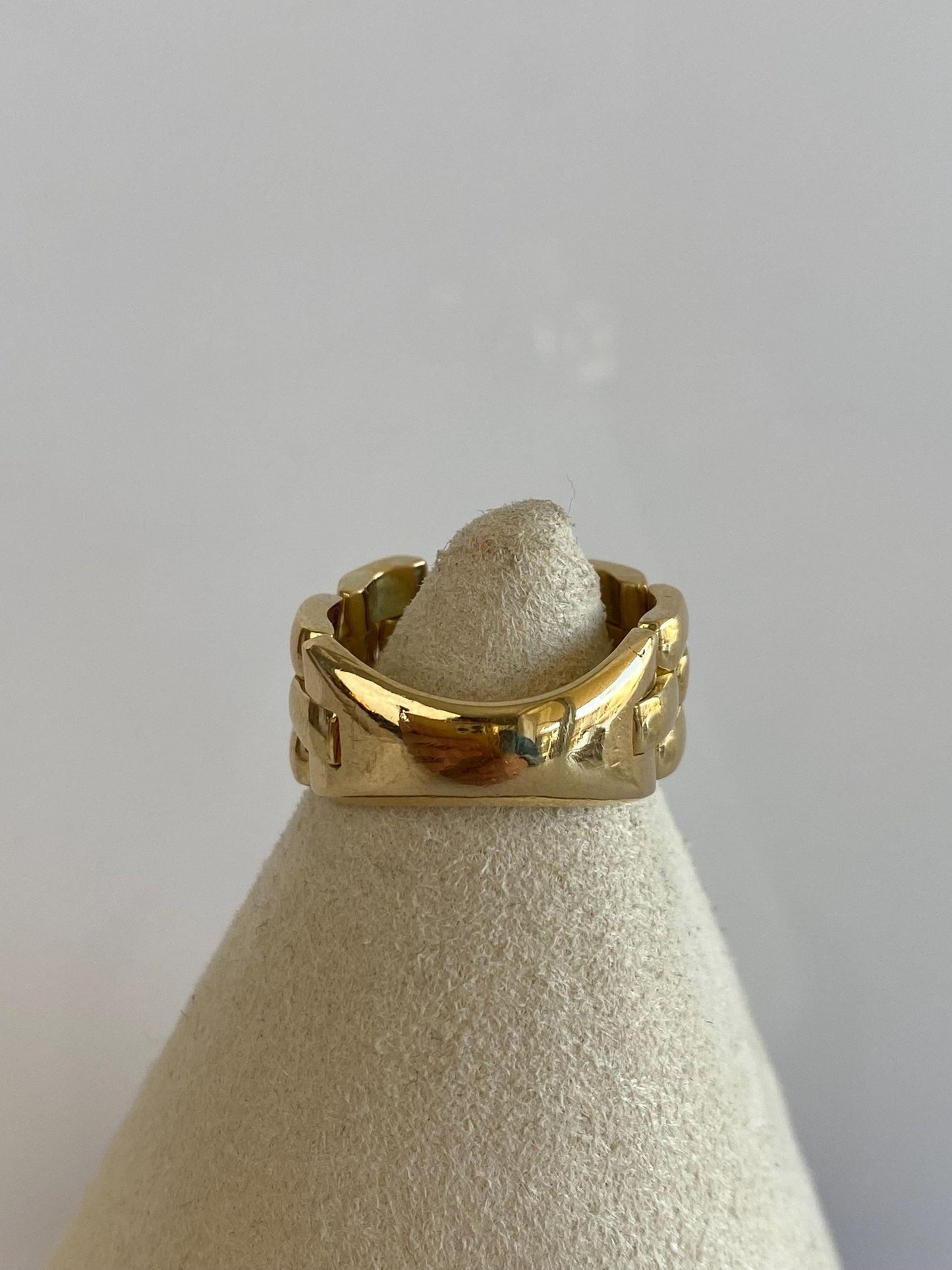 Vintage Solid 18k Yellow Gold Amethyst Watch Band Style Ring Band - Size 5.5