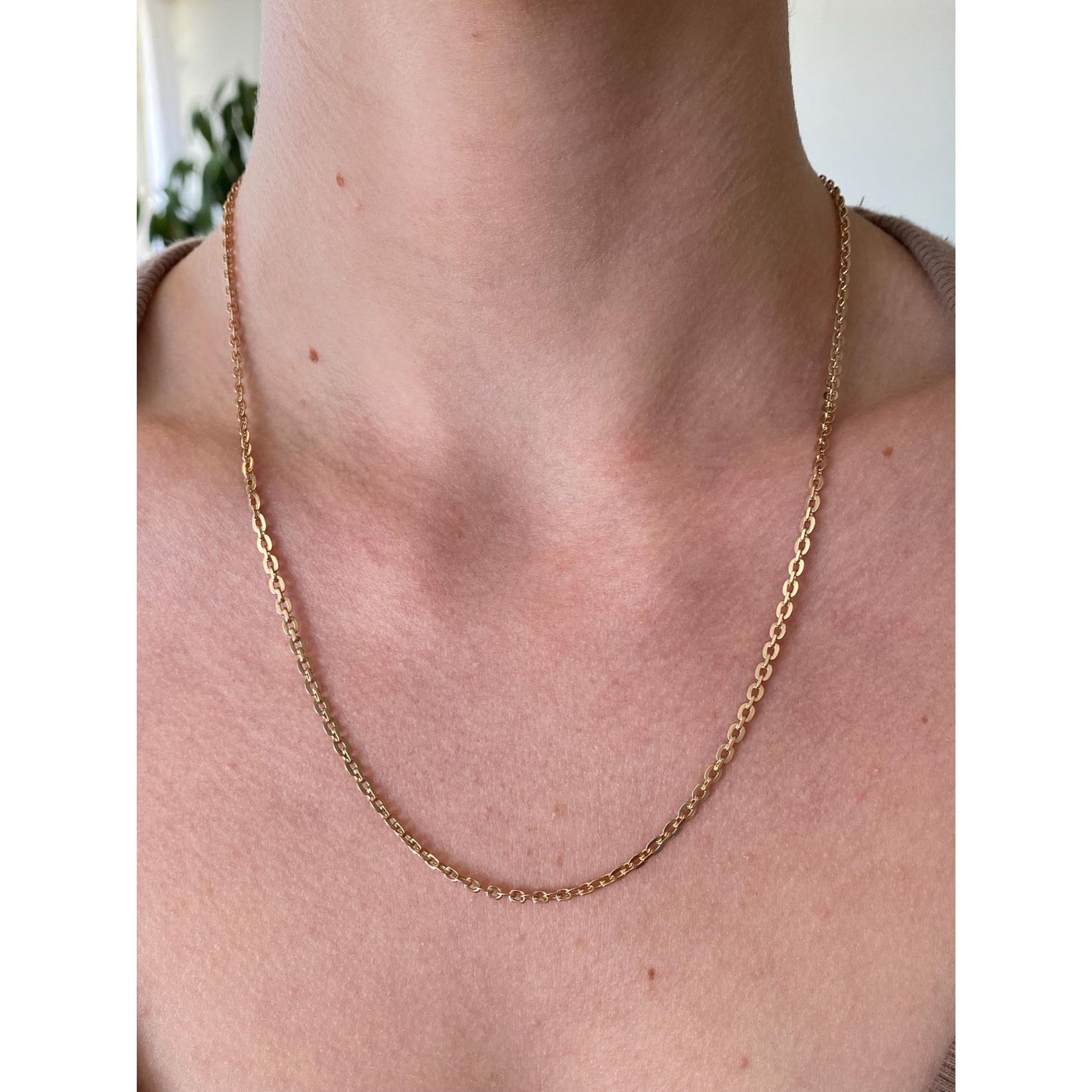 Vintage Solid 14k Rose Gold Flat Cable Chain Necklace - 19.75 inches