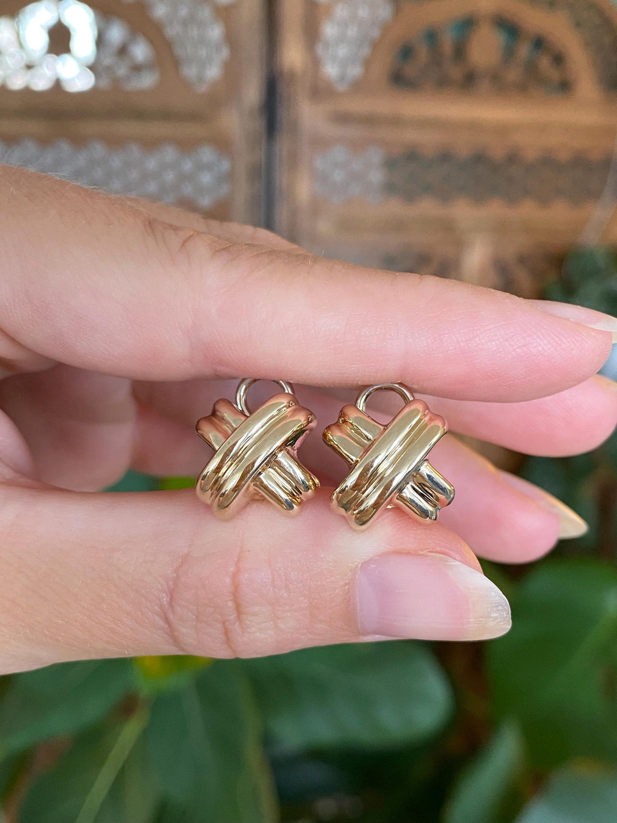 Vintage 14k Yellow Gold X Drop Earrings