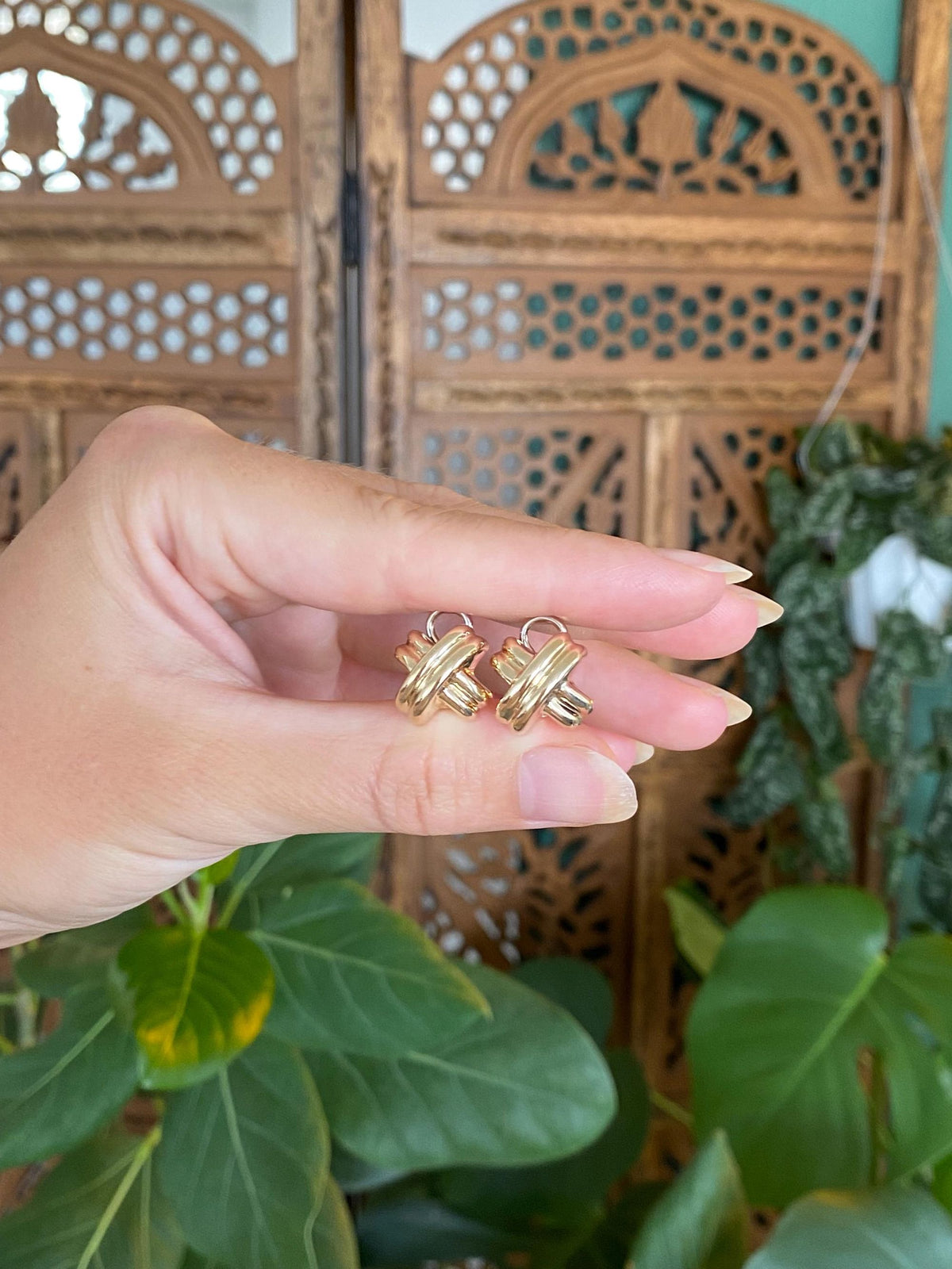 Vintage 14k Yellow Gold X Drop Earrings