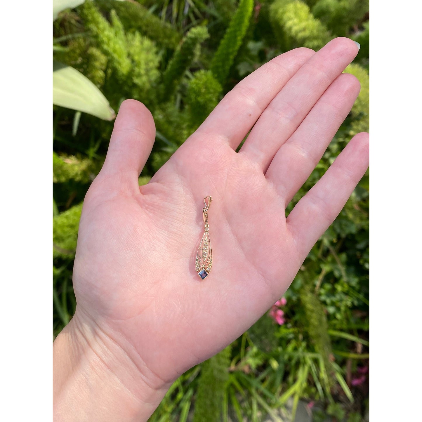 Vintage Solid 14k Yellow Gold Topaz Seed Pearl Charm