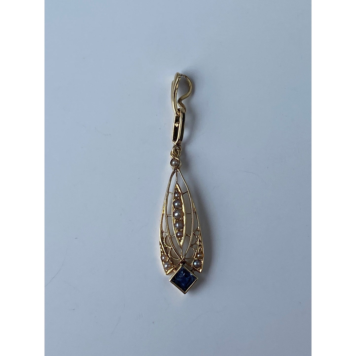 Vintage Solid 14k Yellow Gold Topaz Seed Pearl Charm