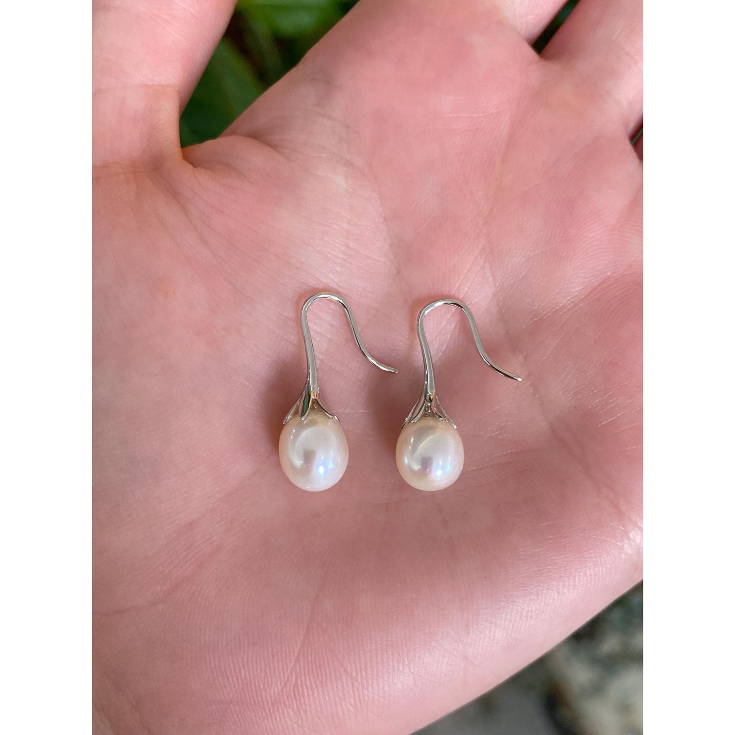Vintage Solid 14k White Gold Pearl Dangle Earrings
