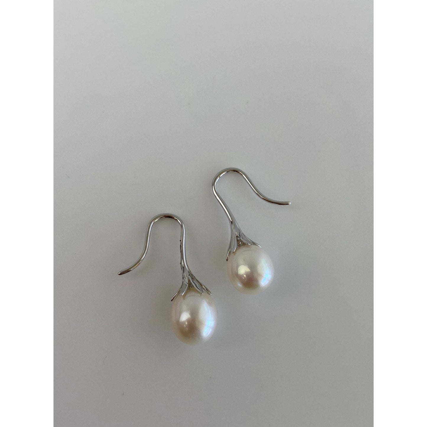 Vintage Solid 14k White Gold Pearl Dangle Earrings