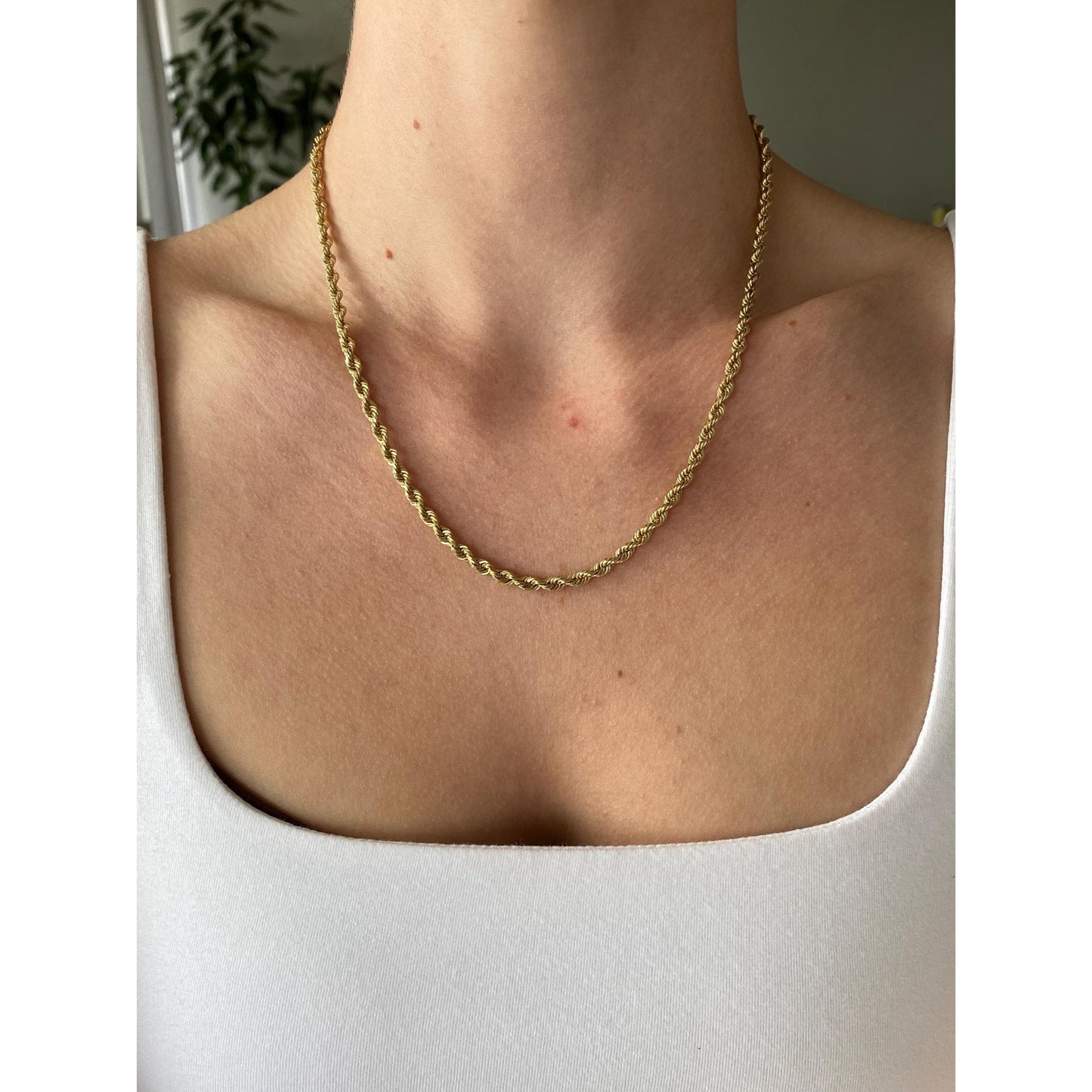 Vintage Solid 14k Yellow Gold Rope Chain Necklace - 18.75 inches