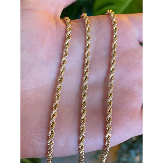 Vintage Solid 14k Yellow Gold Rope Chain Necklace - 24.5 inches